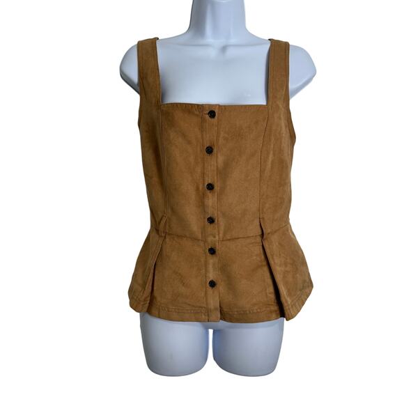 Banana Republic Vegan Suede Womens Sz 6 Camel Brown Sleeveless Peplum Western - Picture 2 of 10